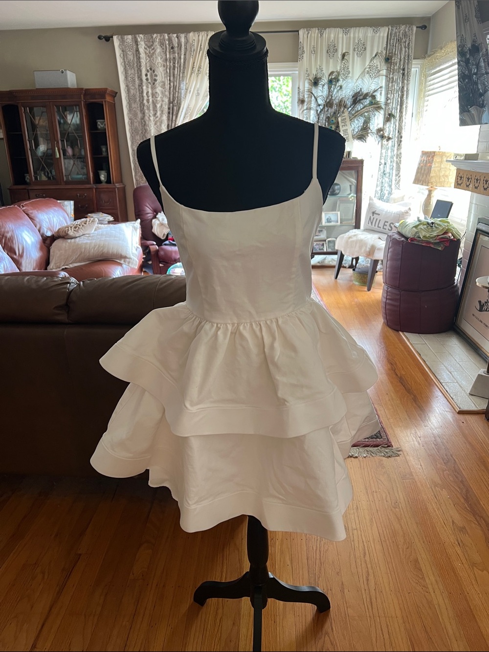 White Tiered Spaghetti-Strap women Dress